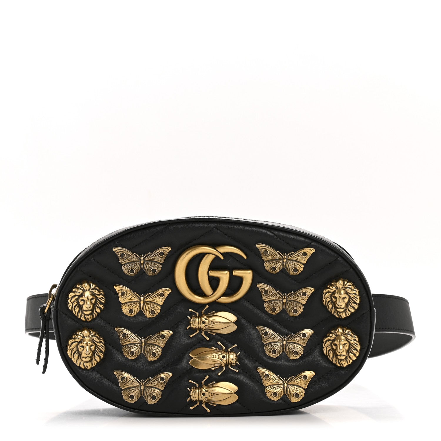 Calfskin Matelasse Animal Studs GG Marmont Belt Bag 85 34 Black
