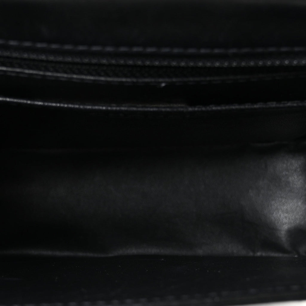 Lambskin Patent Chocolate Bar Flap Black White