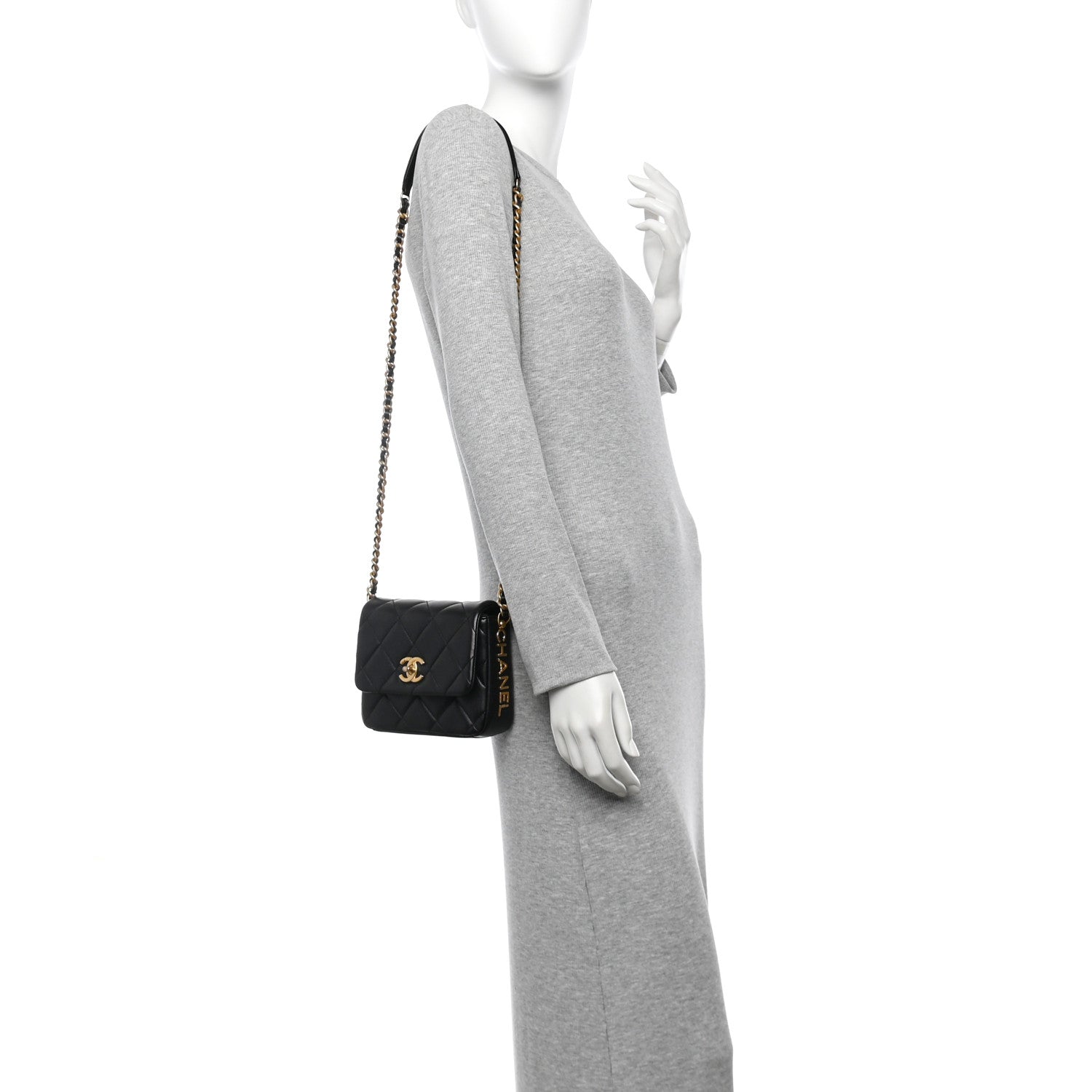 Lambskin Quilted Mini Side Note Flap Black