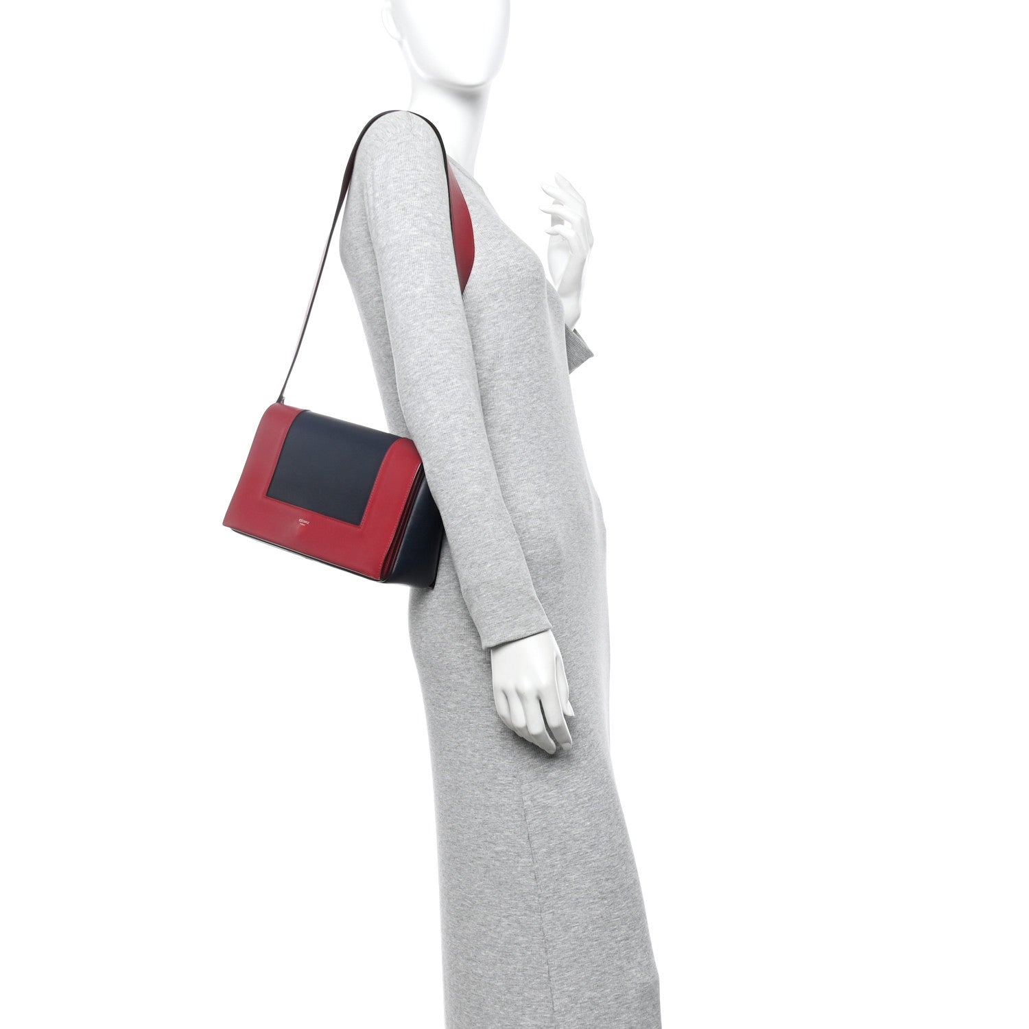 Shiny Smooth Calfskin Medium Frame Shoulder Bag Red Navy