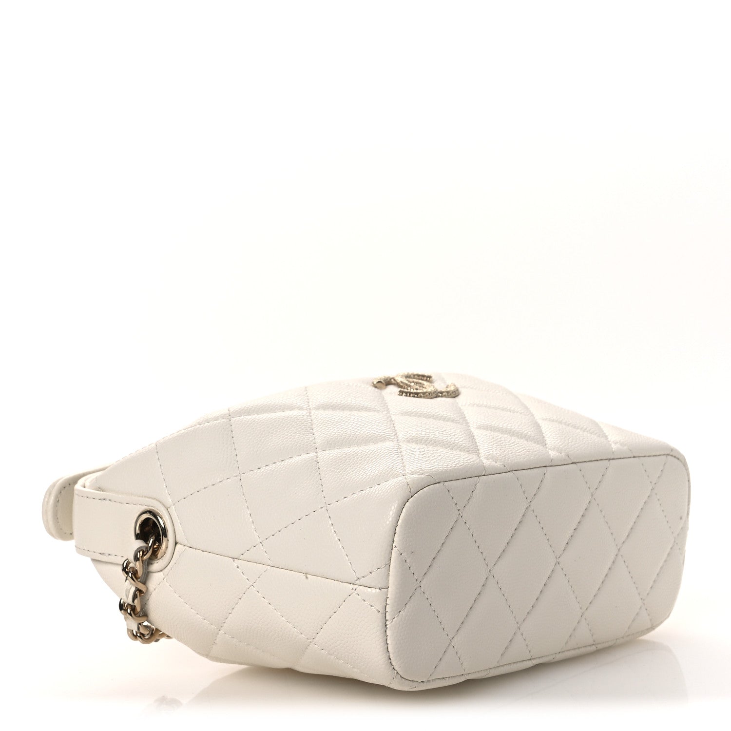 Caviar Quilted Hobo Clutch With Chain White
