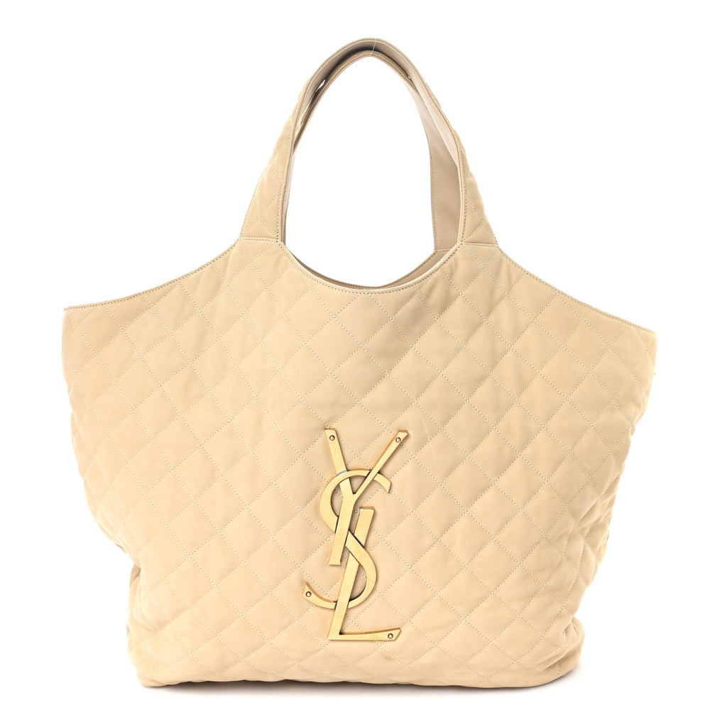 Nubuck Suede Quilted Maxi Icare Shopping Tote Safari Beige