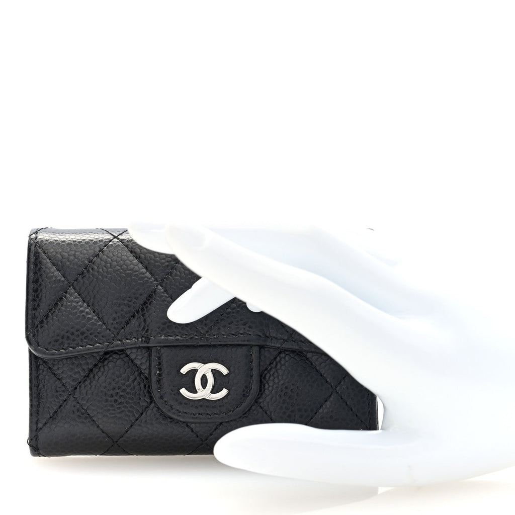 Caviar Quilted Flap  Holder Wallet Black