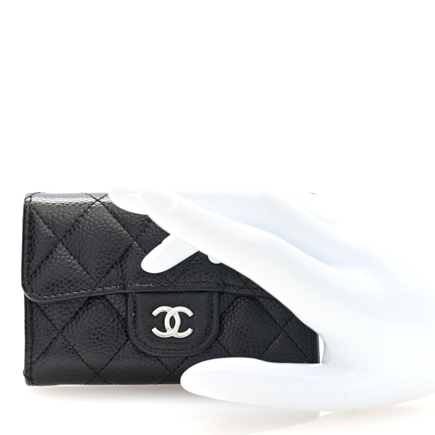 Caviar Quilted Flap  Holder Wallet Black