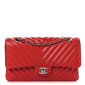 Caviar Chevron Quilted Medium Double Flap Red