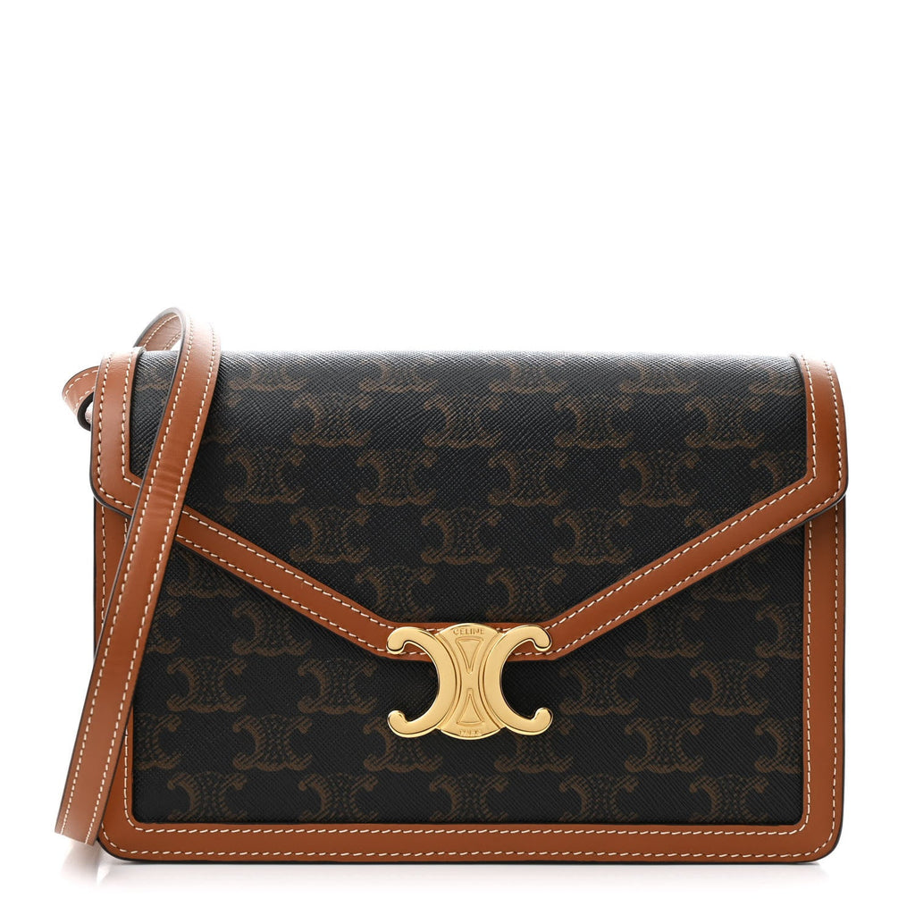 Triomphe Canvas Calfskin Enveloppe Bag Tan