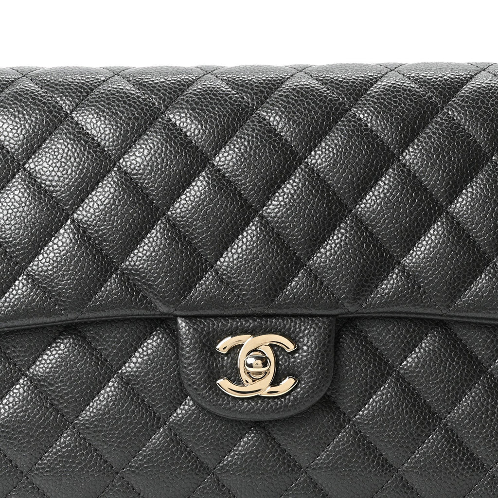 Caviar Quilted Flap Clutch Dark Grey