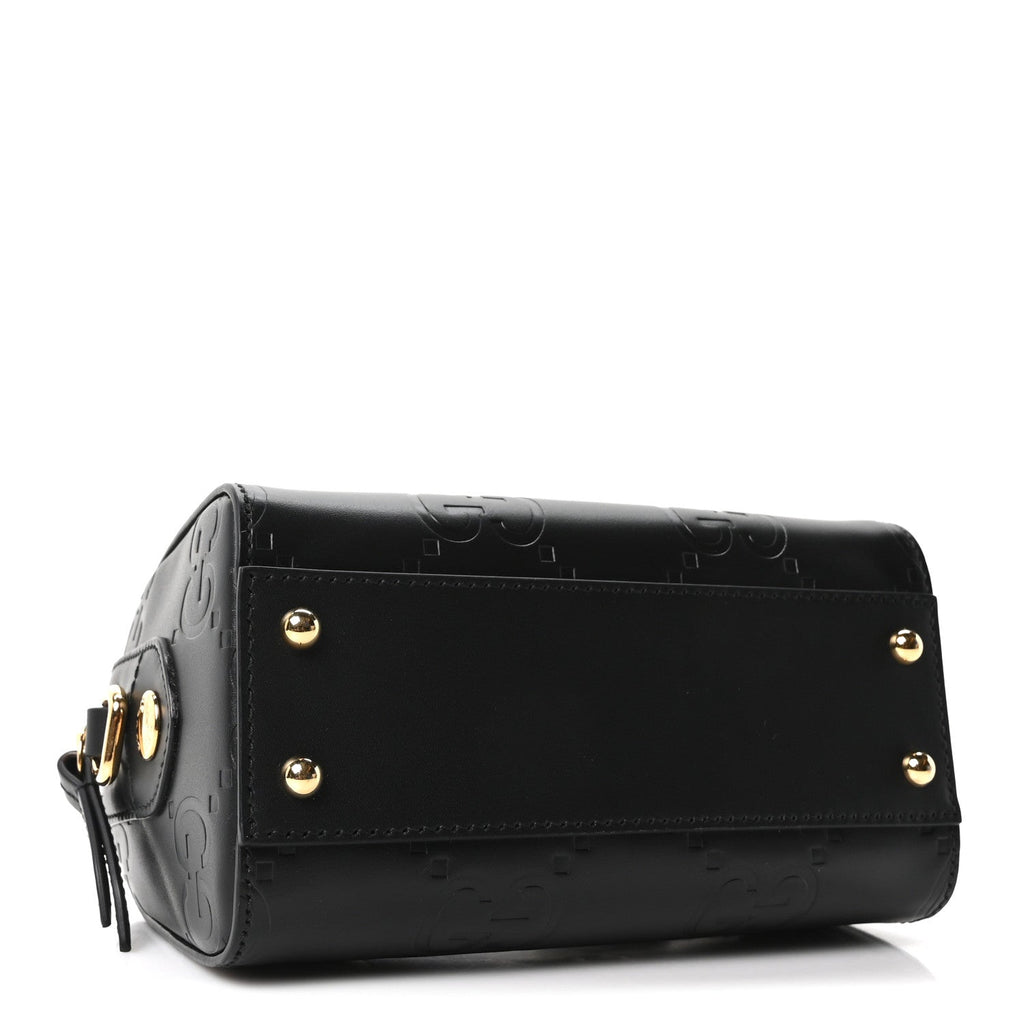 Calfskin Jumbo GG Embossed Super Mini Top Handle Bowler Bag Black