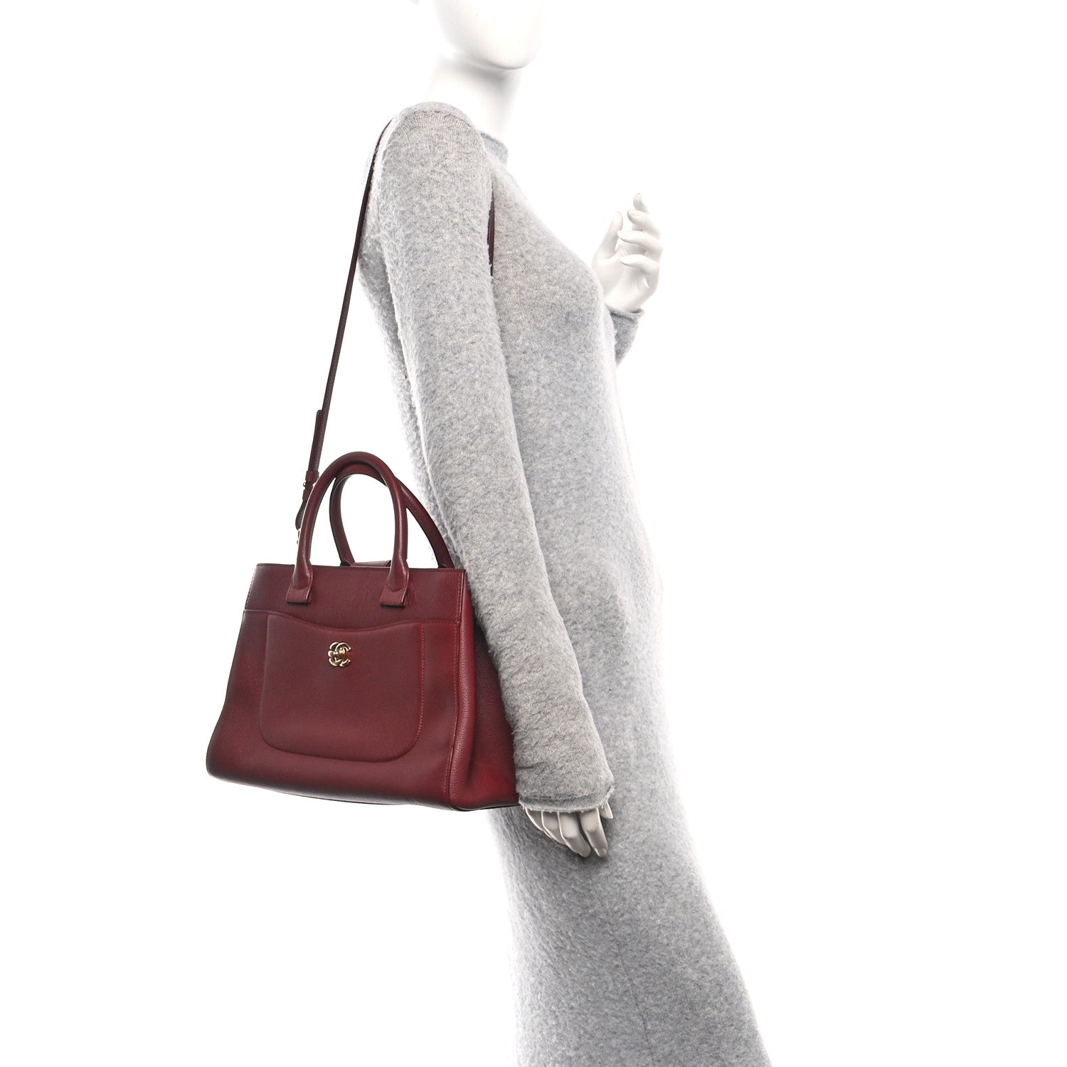 Grained Calfskin Small Neo Executive Shopper Tote Burgundy