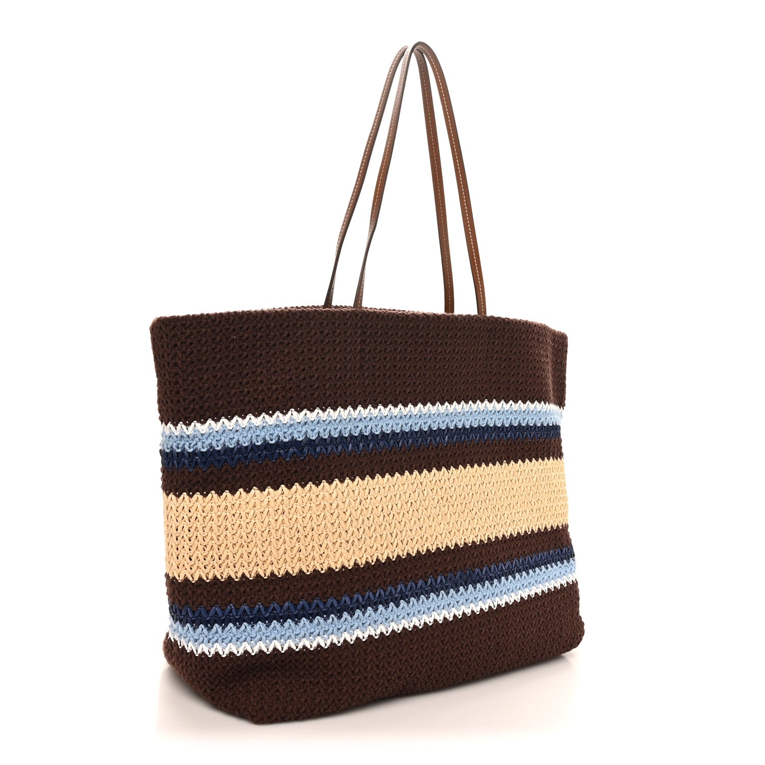 Raffia Effect Crochet Large Woven Tote Cocoa Brown Celeste Natural
