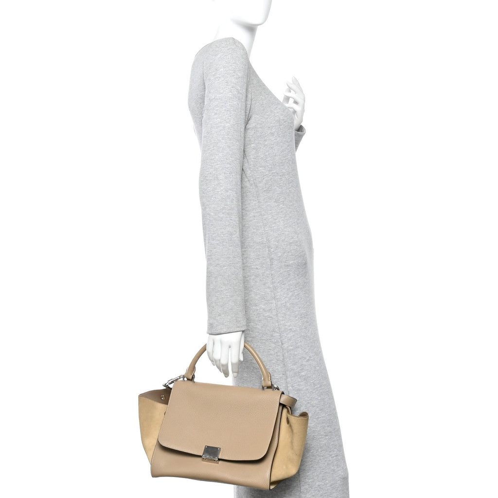 Drummed Calfskin Suede Medium Trapeze Dune