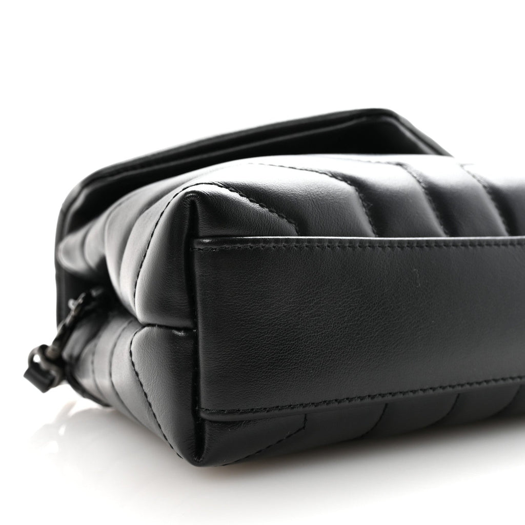 Calfskin Y Quilted Monogram Monochrome Toy Loulou Crossbody Bag Black