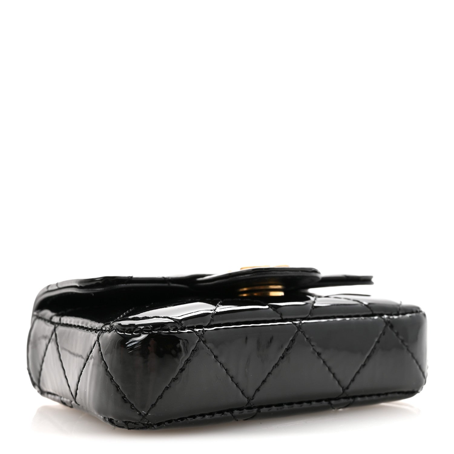Patent Enamel Quilted Coco Hearts Clutch With Chain Black