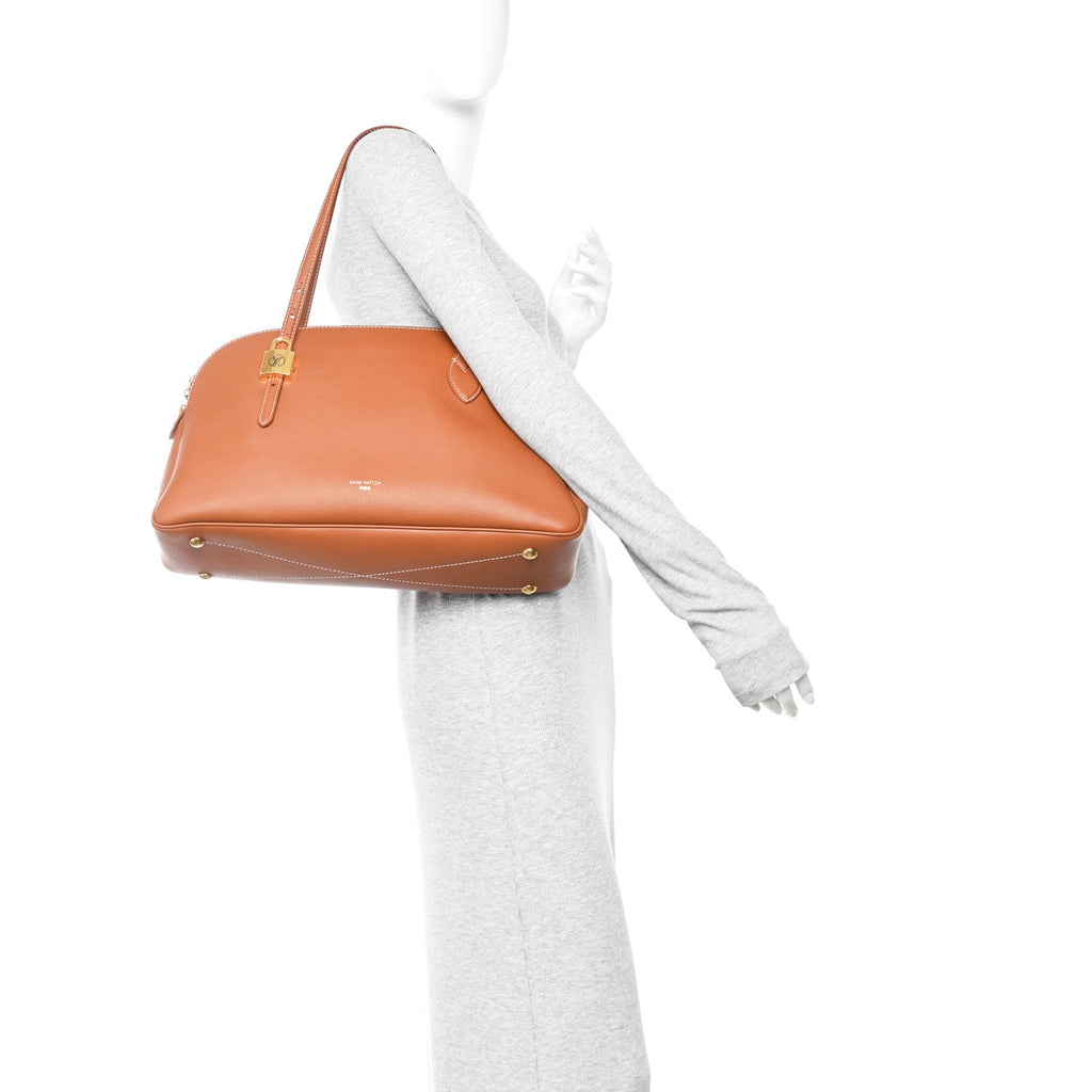 Grained Calfskin Low Key Duffle Tote Cognac
