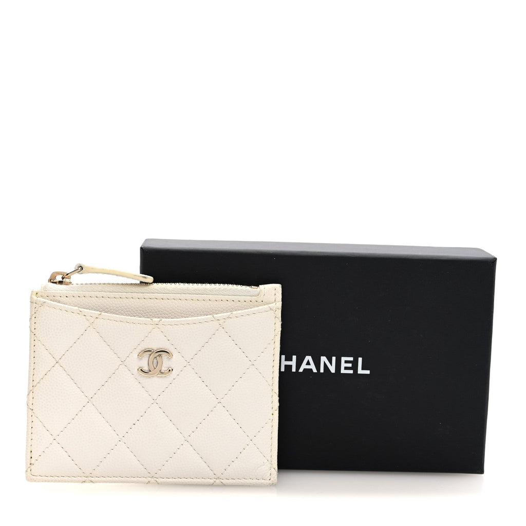 Caviar Quilted CC Zip  Holder White