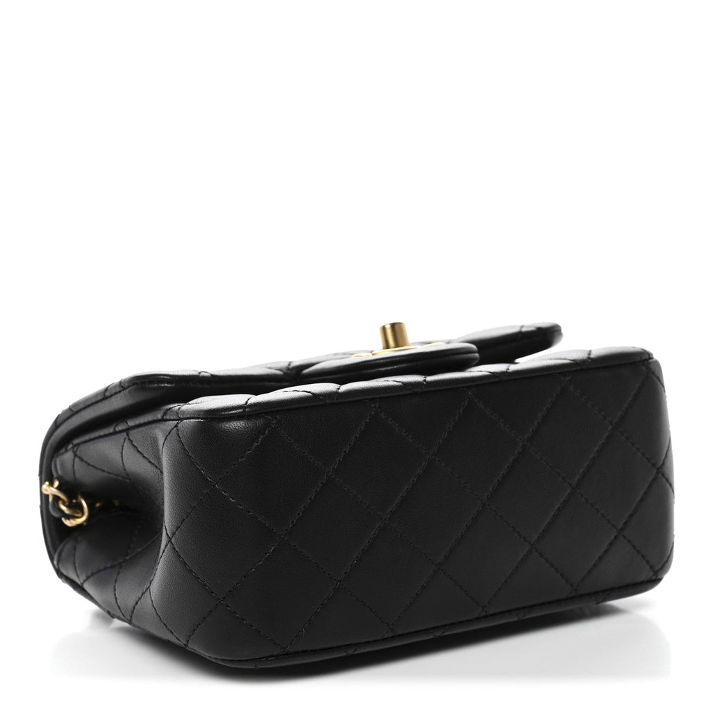 Lambskin Quilted Mini Pearl Crush Flap Black