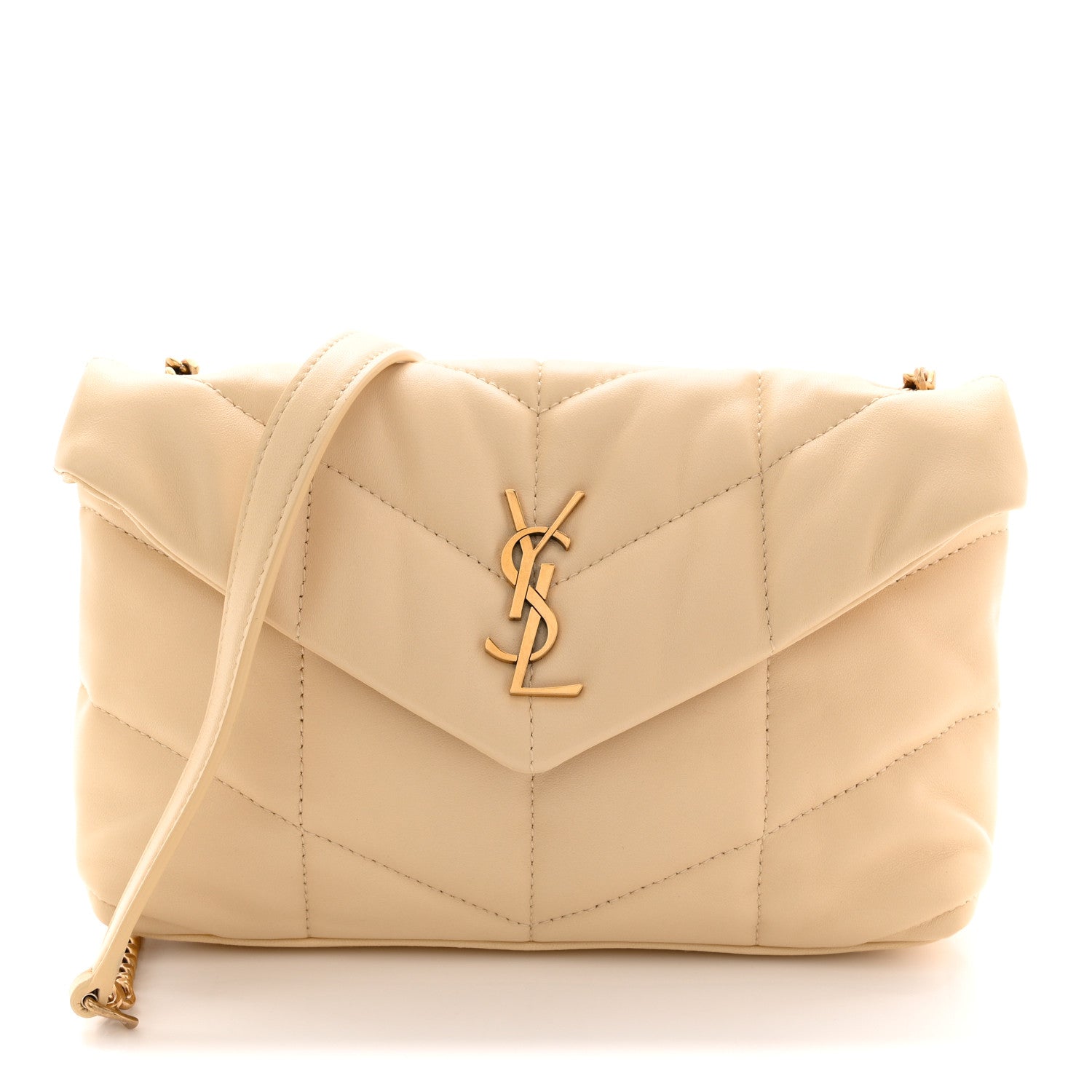 Lambskin Quilted Toy Loulou Puffer Monogram Chain Satchel Jaune Pale