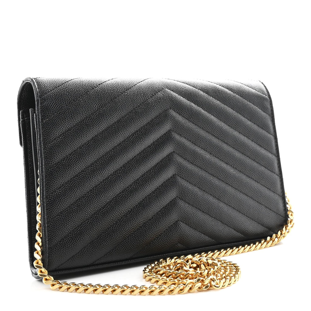Grain De Poudre Matelasse Chevron Monogram Chain Wallet Black