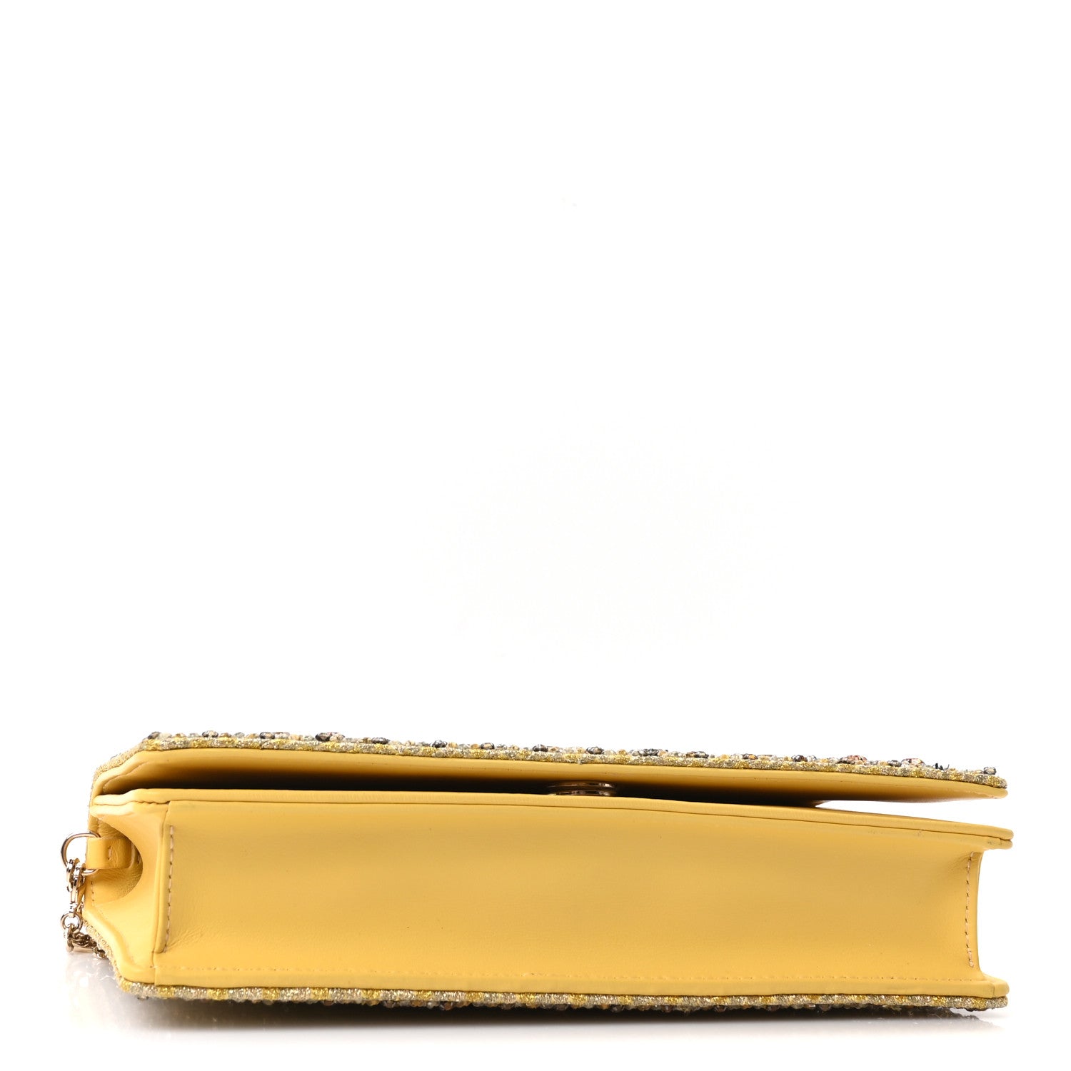 Calfskin Satin Bead Embroidery Lady Dior Clutch Gold Yellow