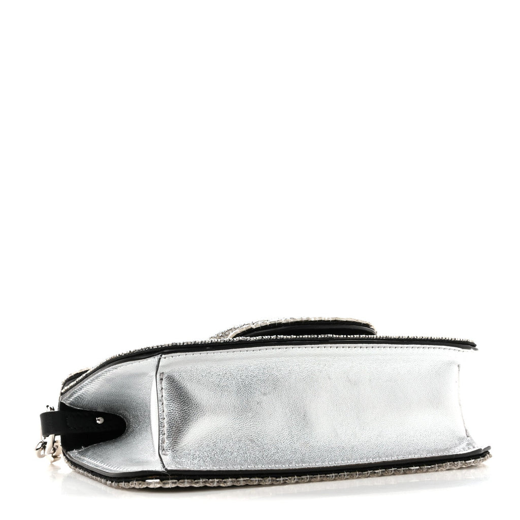 Swarovski Crystal Embroidered Vlogo Small Loco Shoulder Bag Crystal Silver