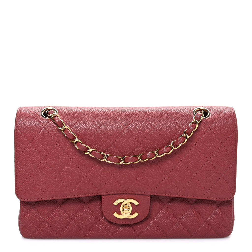 Caviar Quilted Medium Double Flap Dark Pink