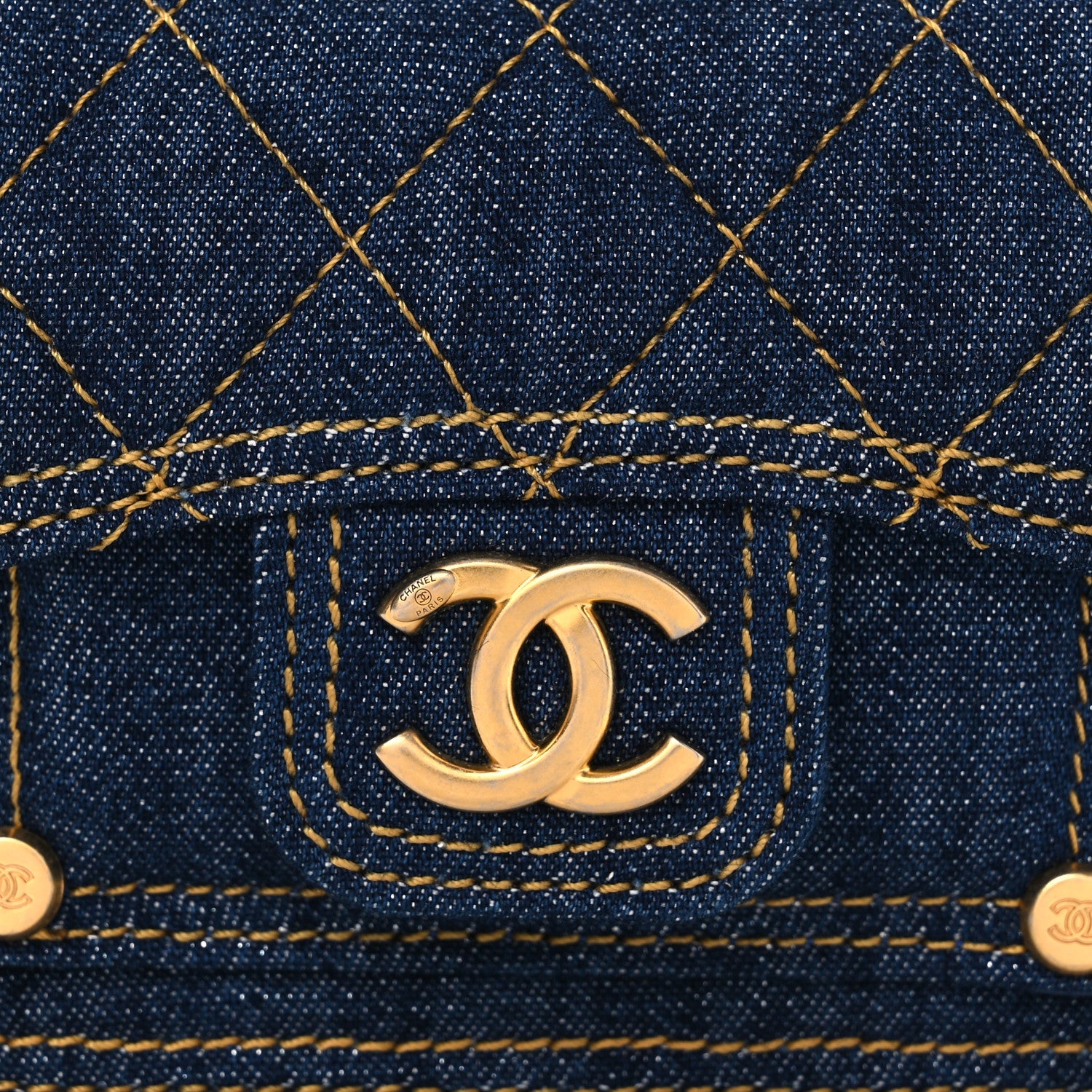 Denim Quilted Double You  Holder On Chain Blue