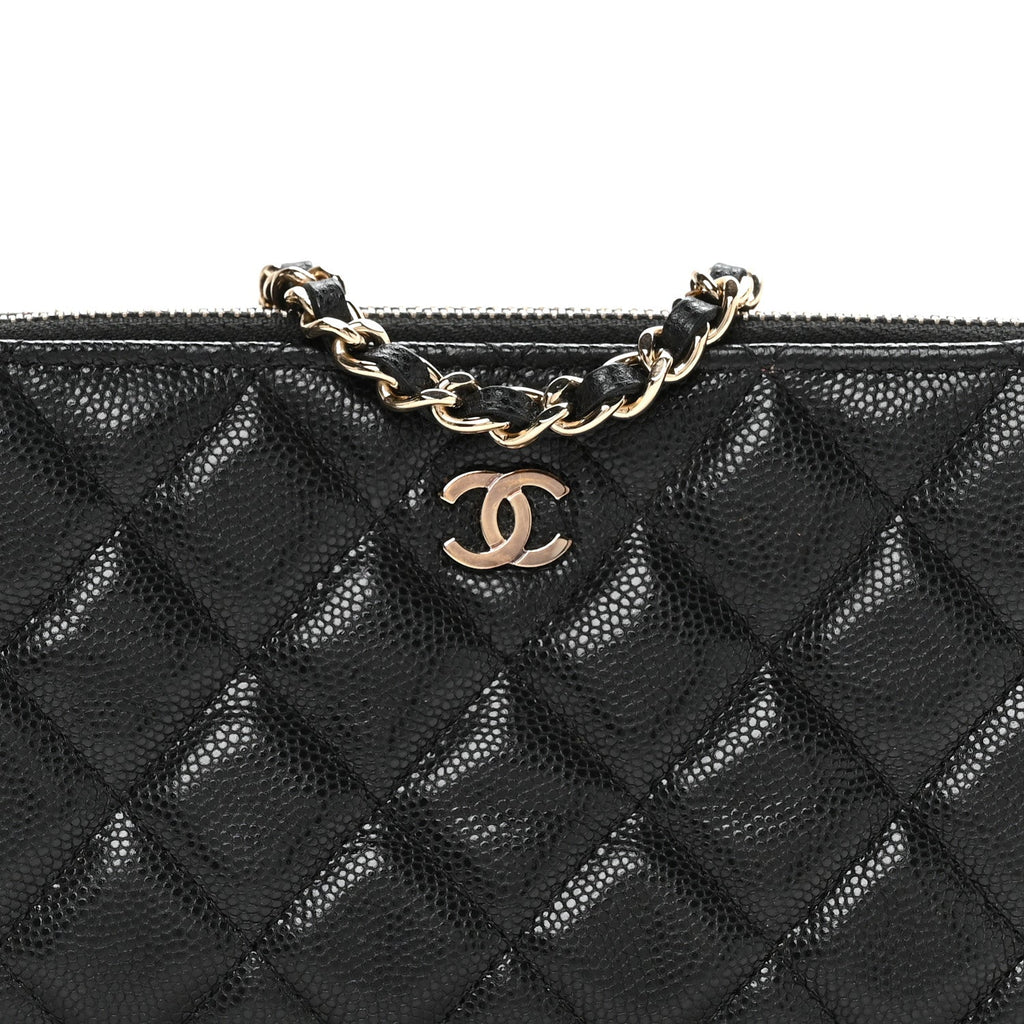 Caviar Quilted Small Clutch With Chain Black