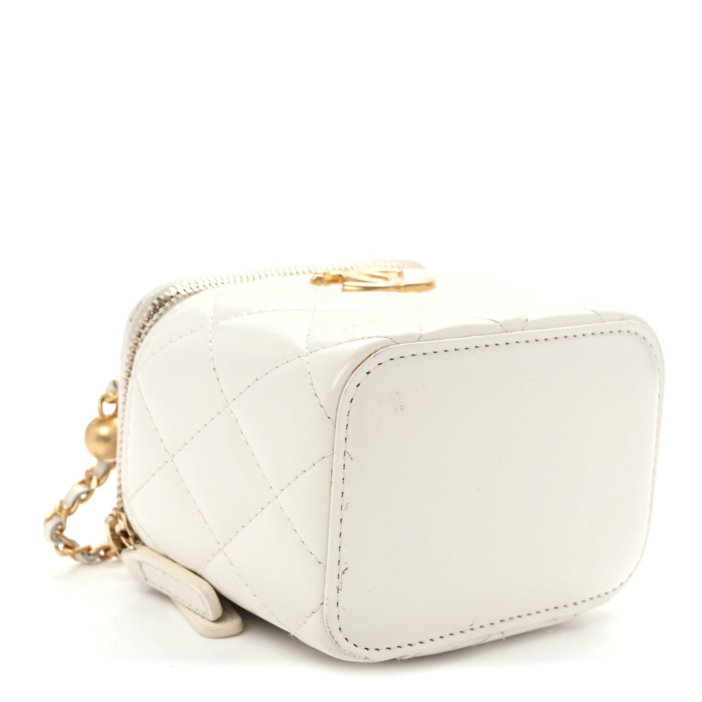Calfskin Quilted Mini Perfect Fit Vanity Case With Chain White