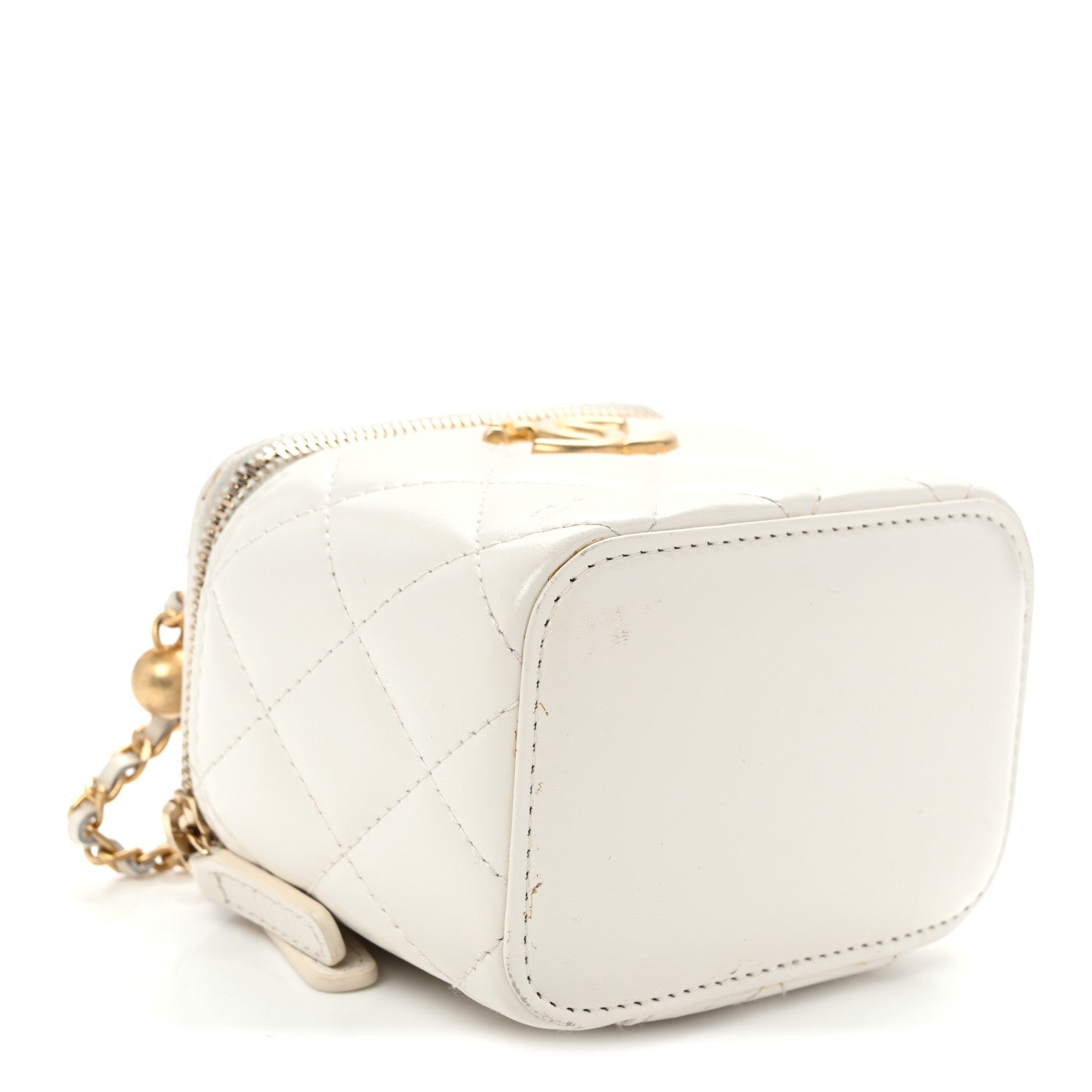 Calfskin Quilted Mini Perfect Fit Vanity Case With Chain White
