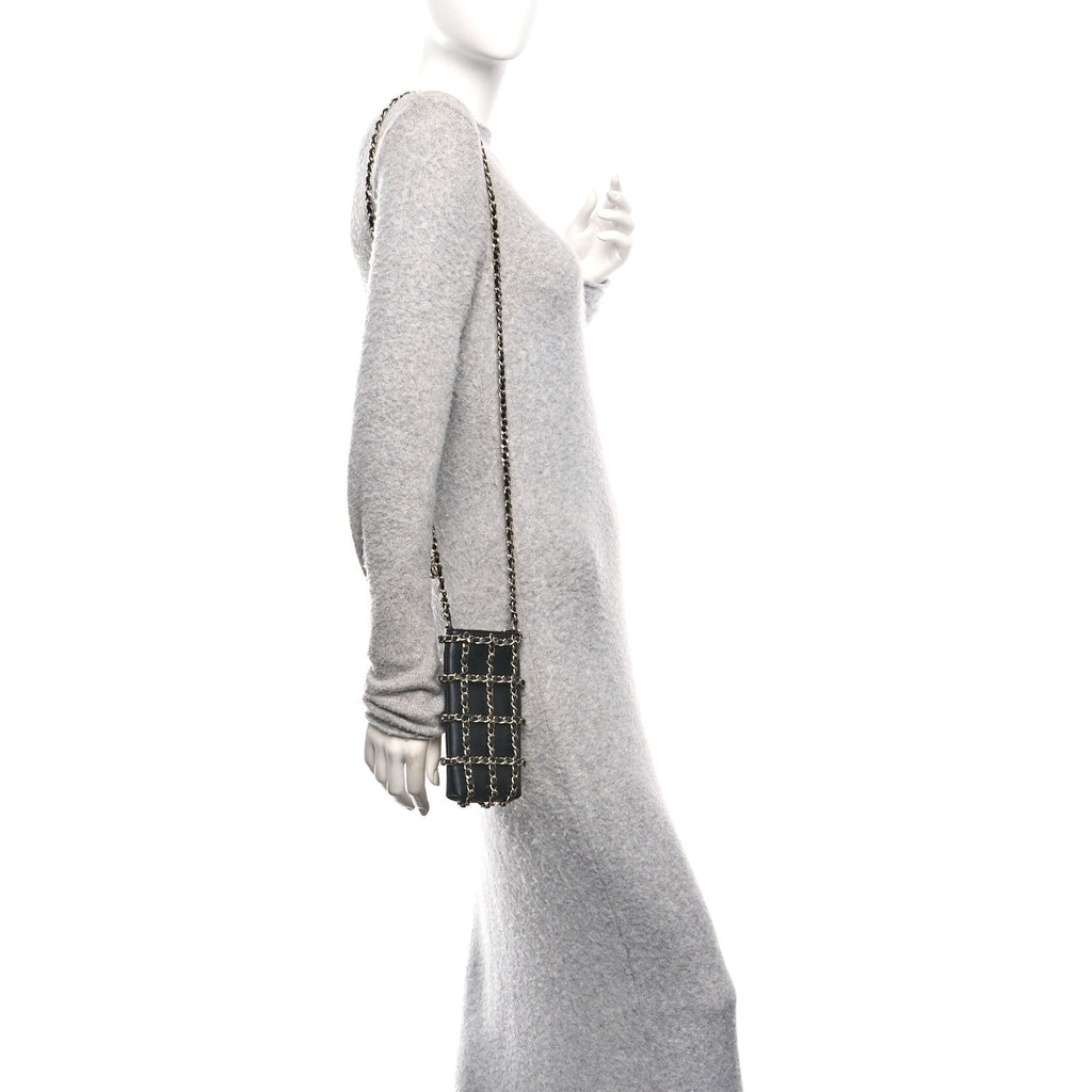Lambskin Tech Me Out Clutch With Chain Black