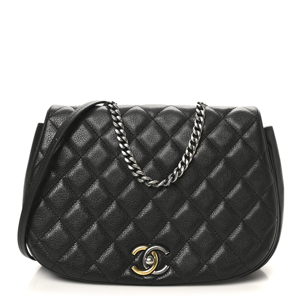 Calfskin Quilted Casual Pocket Messenger Flap Black