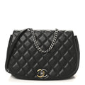 Calfskin Quilted Casual Pocket Messenger Flap Black