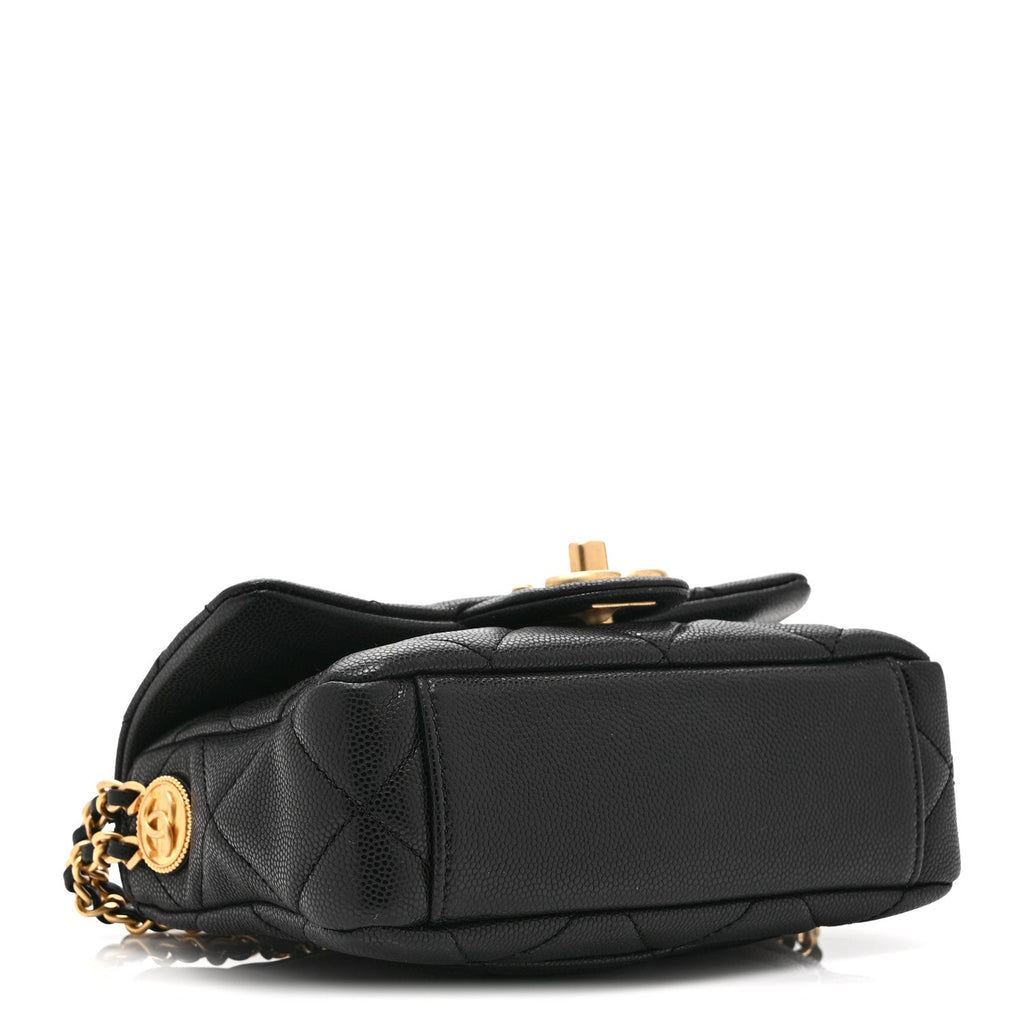 Caviar Quilted Mini Twist Your Buttons Flap Black