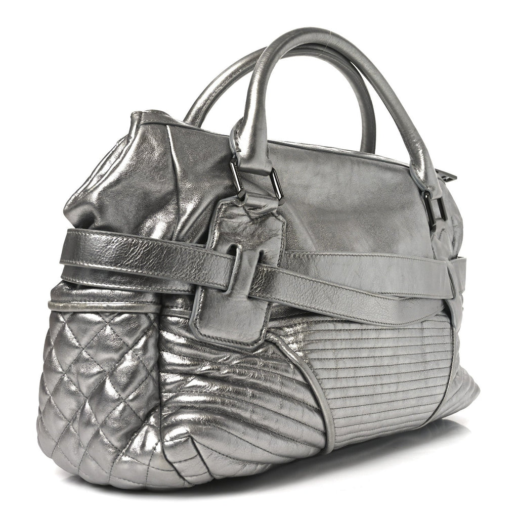 Metallic Calfskin Winnieford Satchel Silver