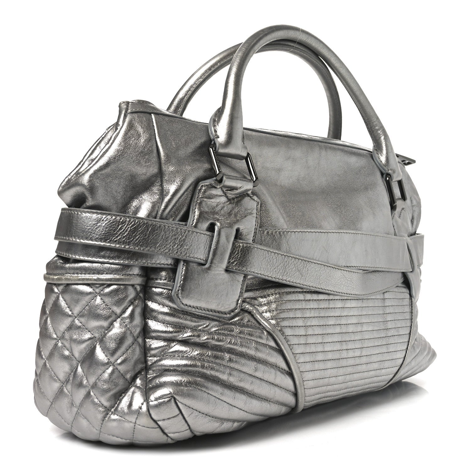 Metallic Calfskin Winnieford Satchel Silver