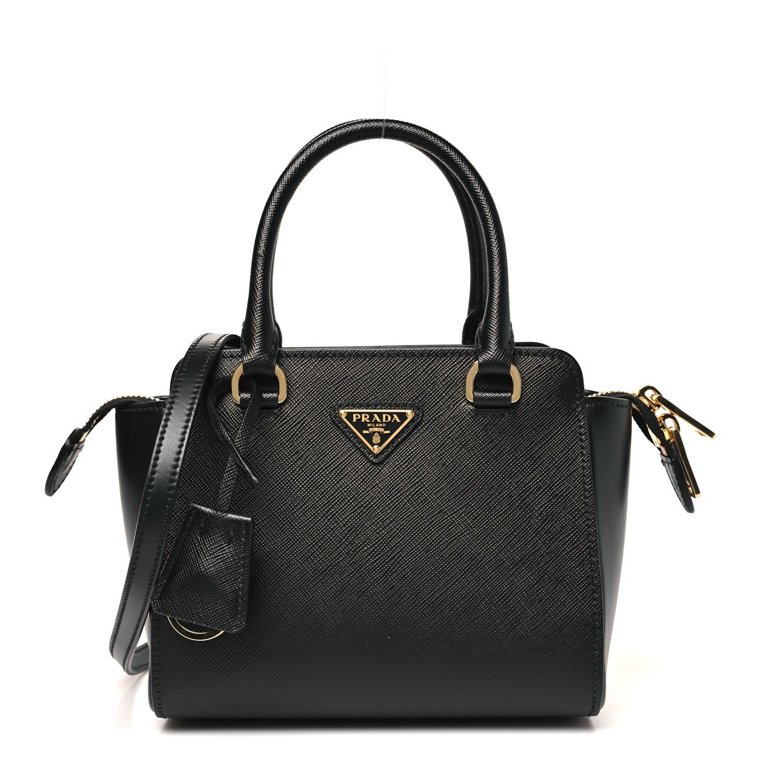 Saffiano Soft Calfskin Mini Zippered Tote Black