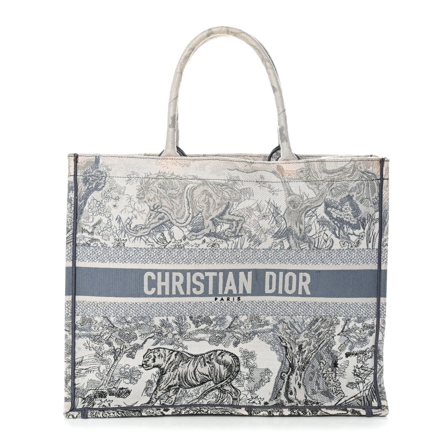 Gradient Canvas Embroidered Large Dioriviera Toile De Jouy Book Tote Blue