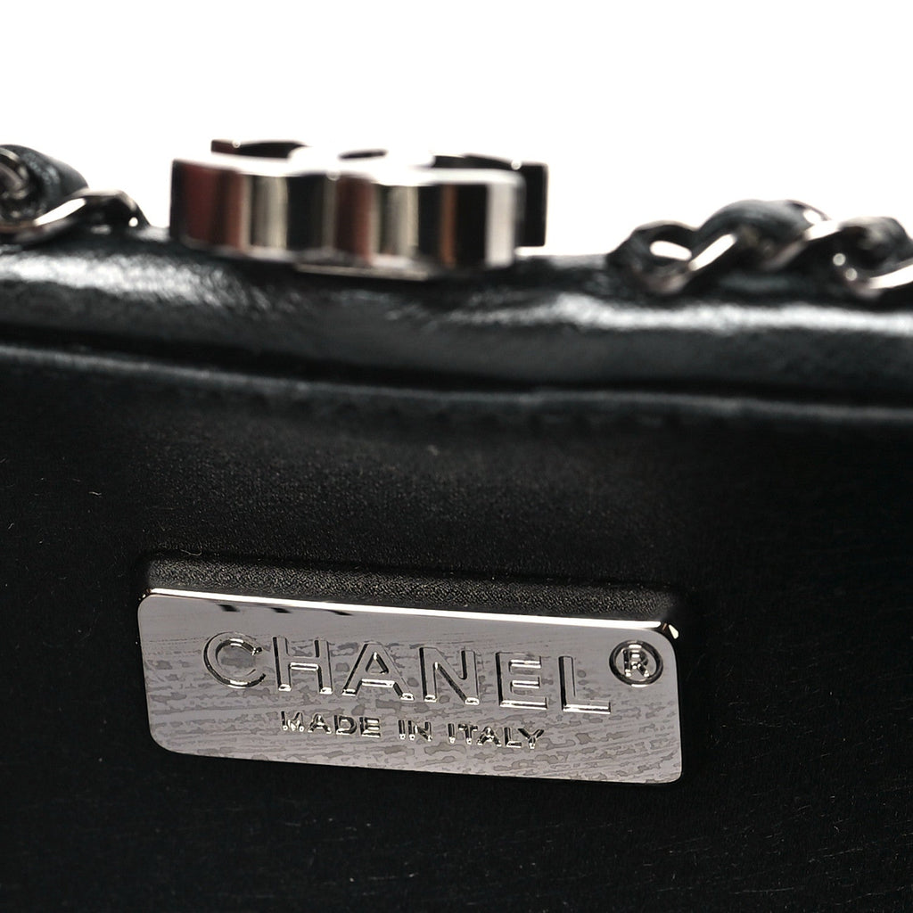 Lambskin Chain Fringe Clutch With Chain  Black