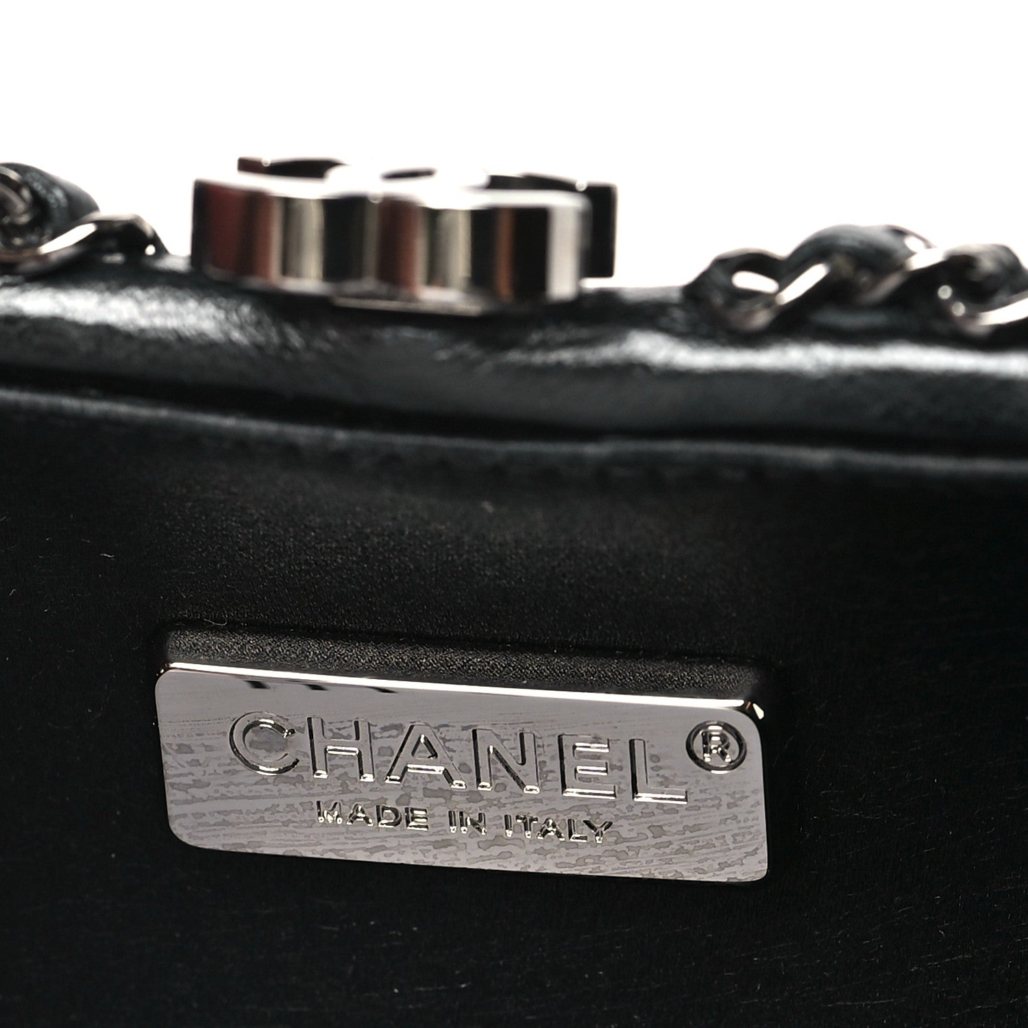 Lambskin Chain Fringe Clutch With Chain  Black