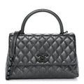 Metallic Aged Calfskin Quilted Small Coco Handle Flap Charcoal