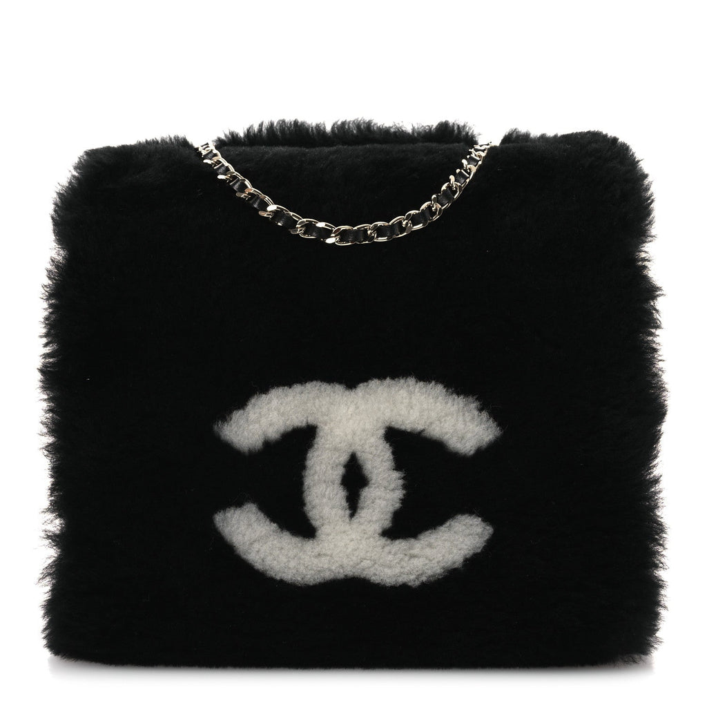 Muff Shearling Lambskin Bag Black Ecru