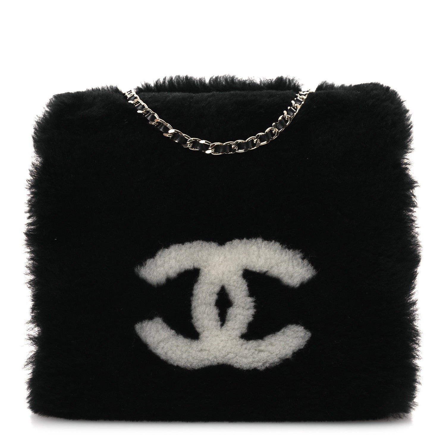 Muff Shearling Lambskin Bag Black Ecru