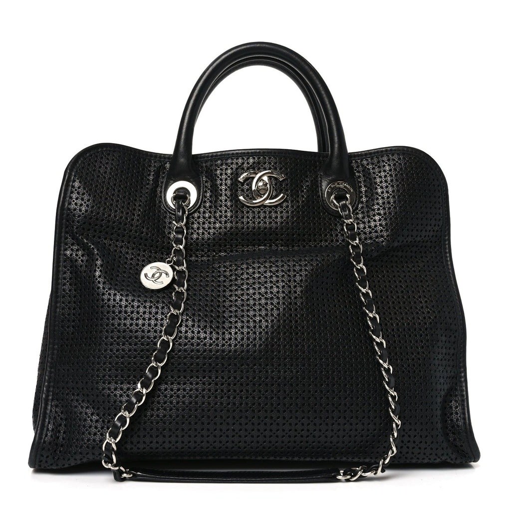 Calfskin Perforated Up In The Air Tote Black