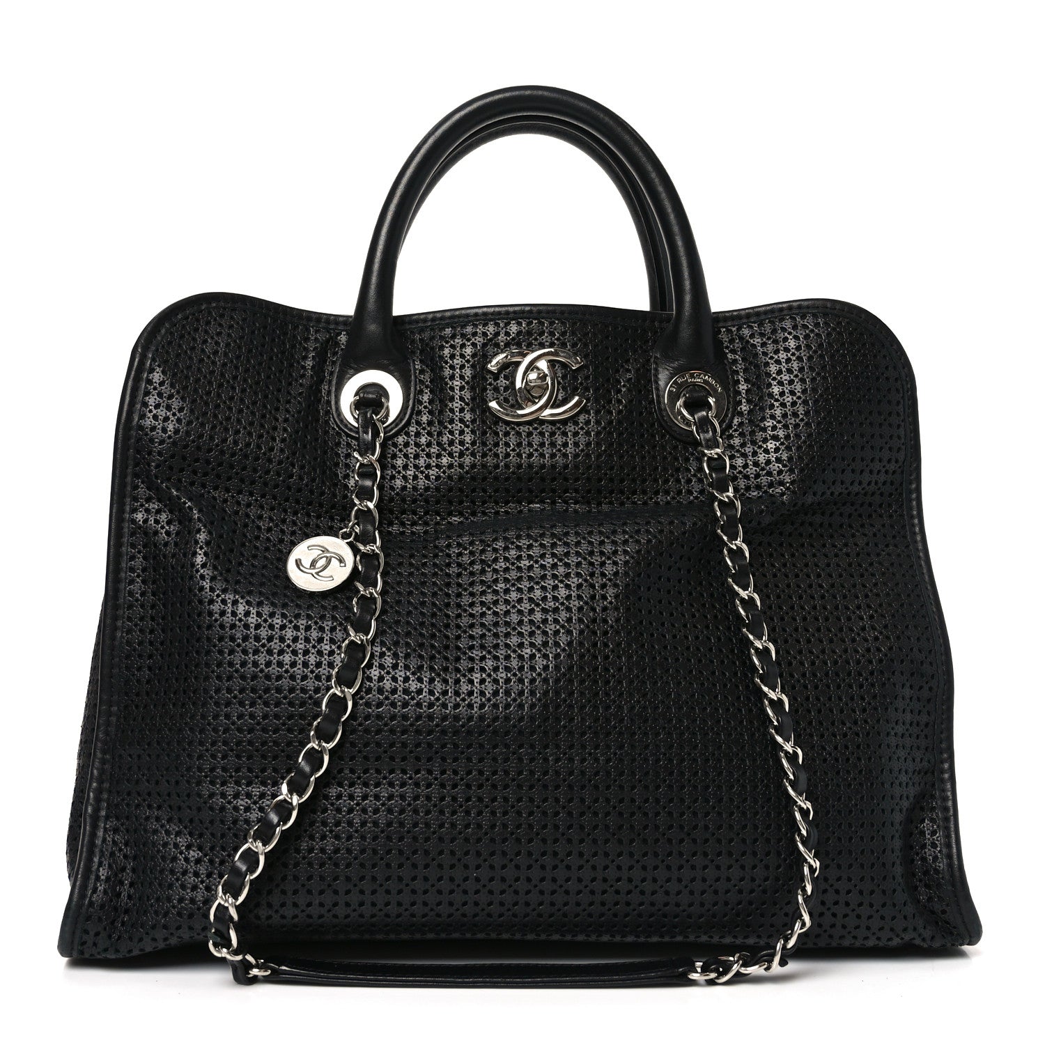 Calfskin Perforated Up In The Air Tote Black