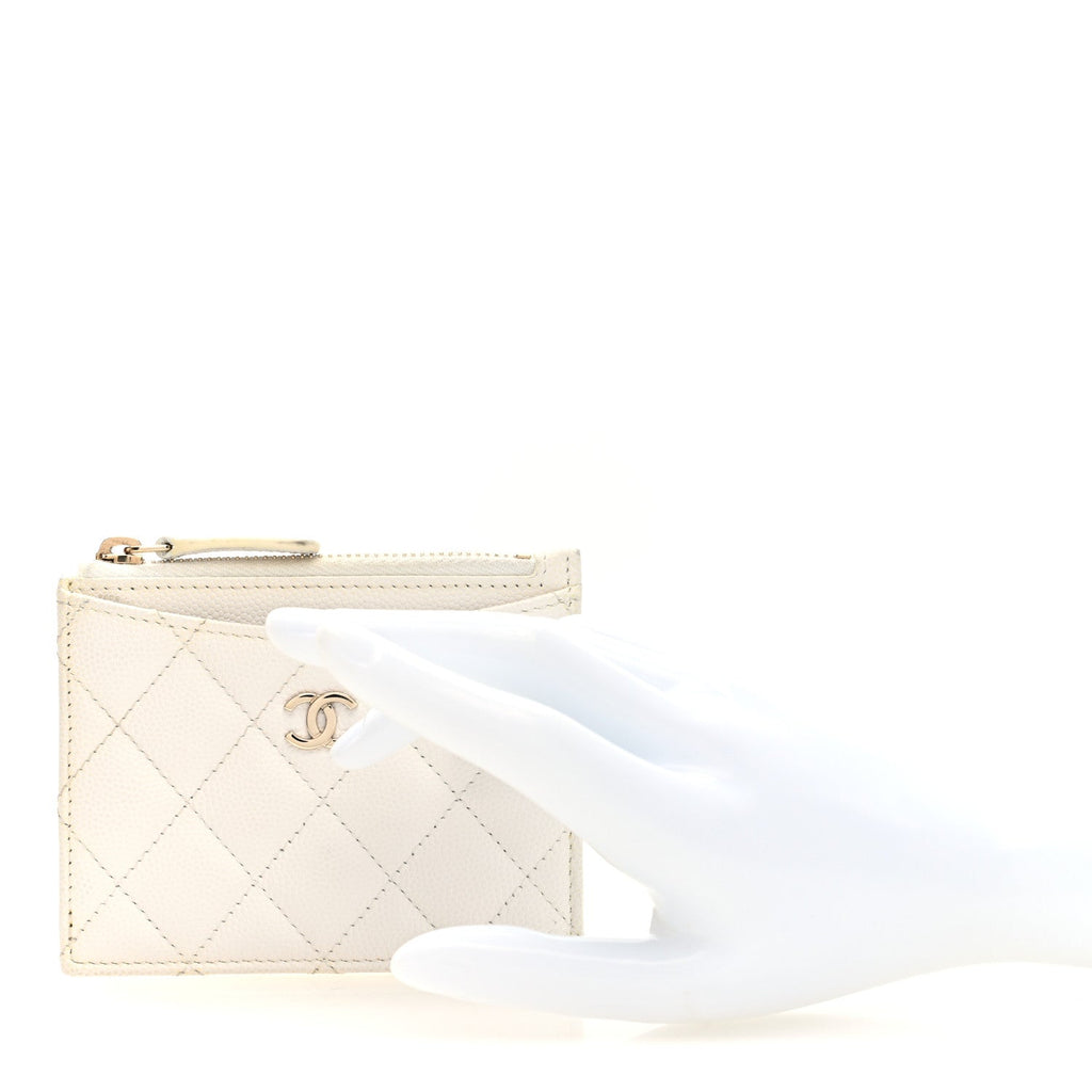 Caviar Quilted CC Zip  Holder White
