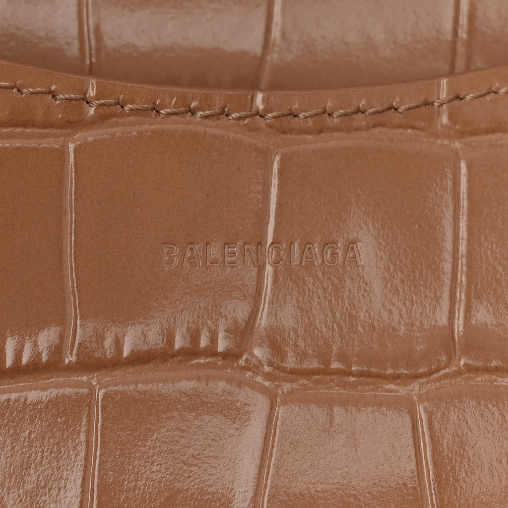Shiny Supple Calfskin Crocodile Embossed Neo Classic Gold Hardware City Nude Beige