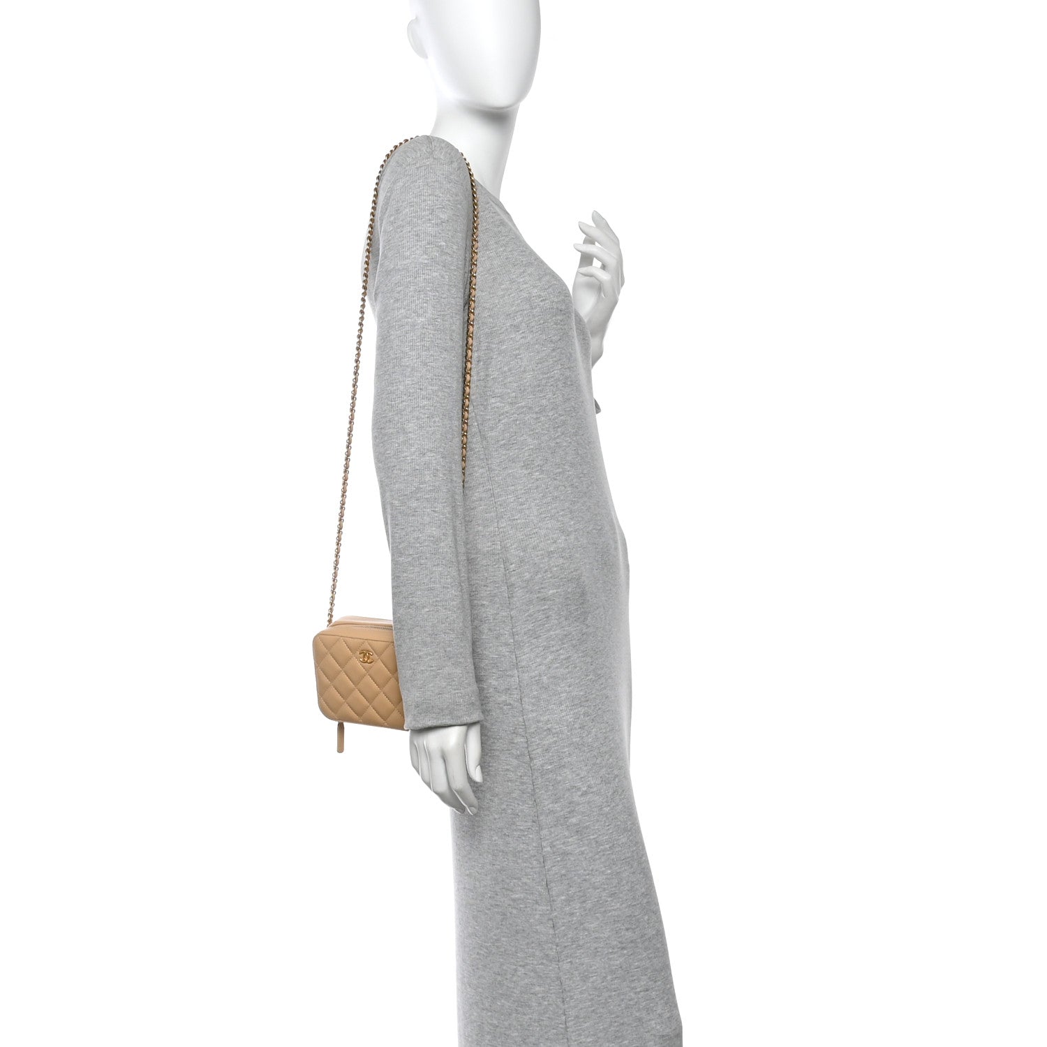 Lambskin Quilted CC Pearl Crush Camera Case Beige