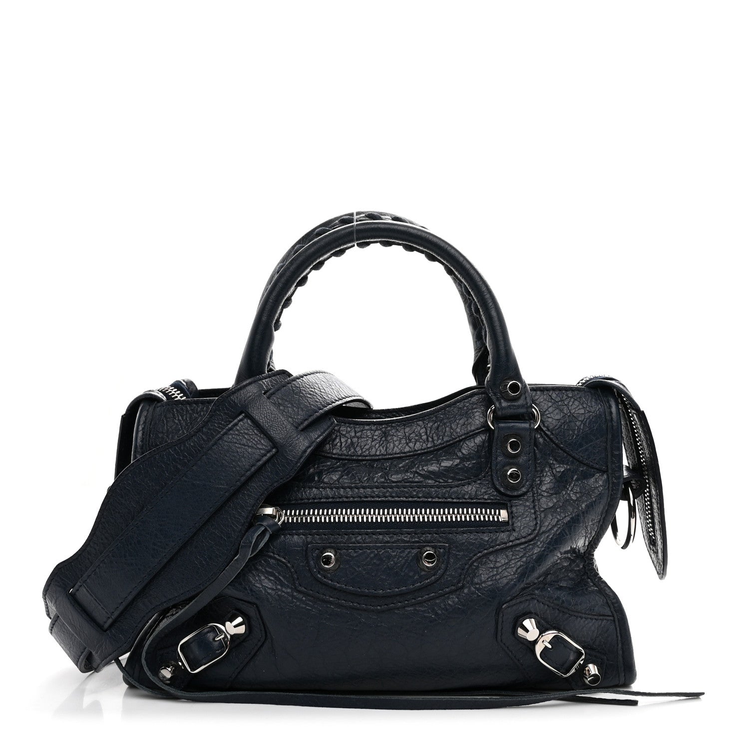 Agneau Classic Silver Hardware Mini City Bleu De Minuit