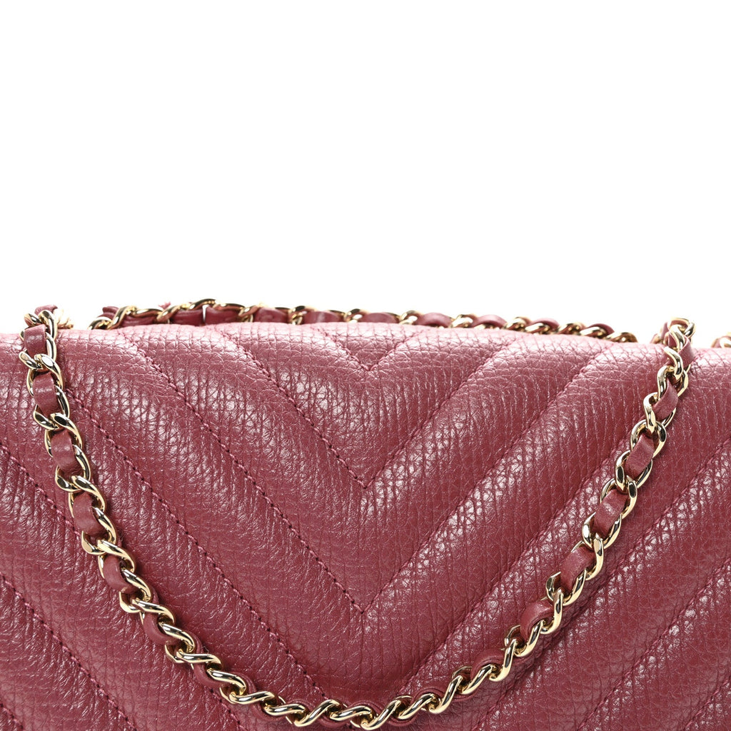 Metallic Calfskin Chevron Quilted Small Statement Flap Pink