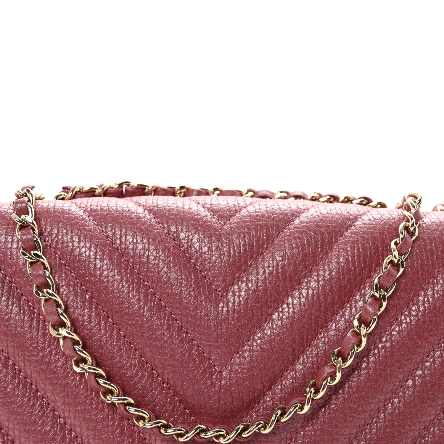 Metallic Calfskin Chevron Quilted Small Statement Flap Pink